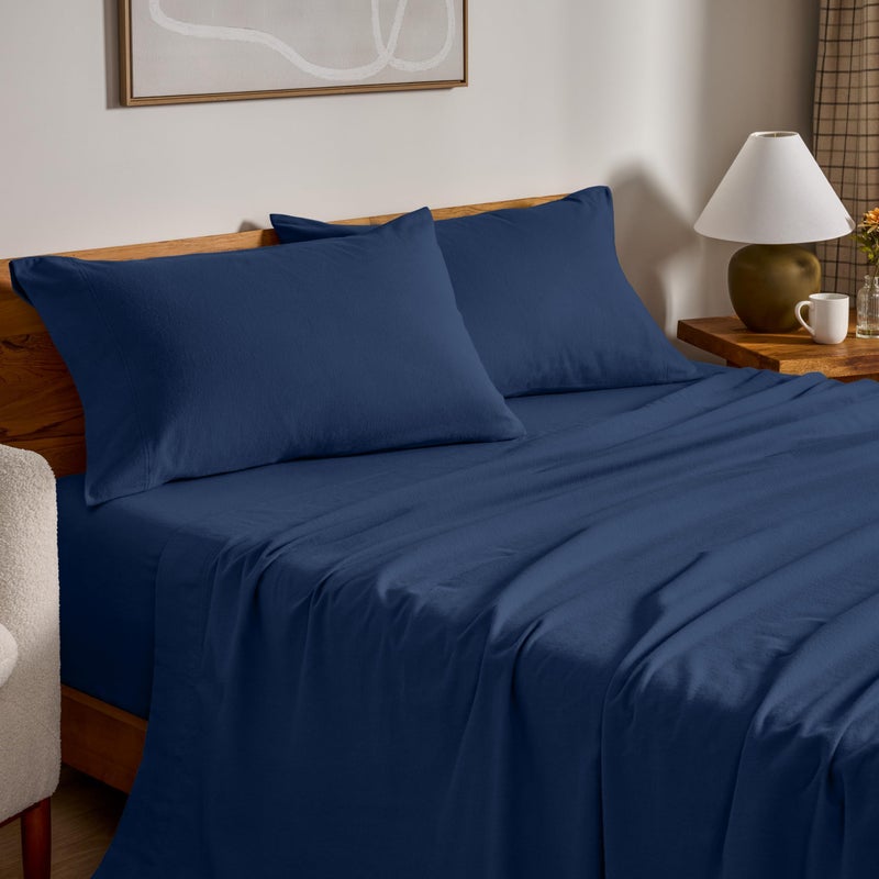 Bare Home Flannel Sheet Set 100% Cotton, Velvety Soft Heavyweight - Double Brushed Flannel - Deep Pocket (Full XL, Dark Blue) - Image 1